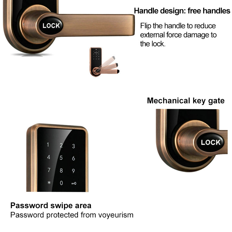 Password + Key + Sensor Card Zinc Alloy Red Bronze Electronic Door Lock Touch Screen Electronic Code Lock, OS8818-HGT Red Bronze, OS8818-JS, OS8818-QGT Bronze