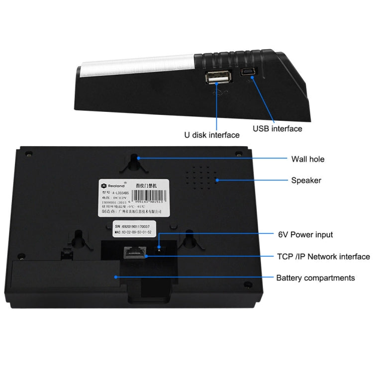 Realand AL355 Fingerprint Time Attendance with 2.8 inch Color Screen & ID Card Function & WiFi, AL355