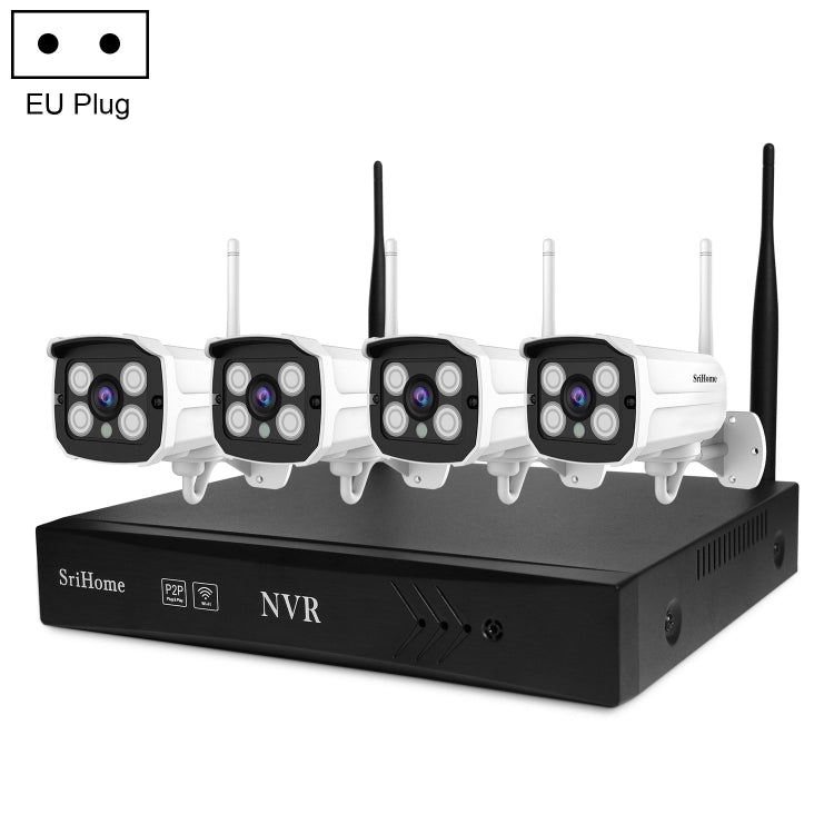 SriHome NVS001+IPC024 1080P 4-Channel NVR Kit Wireless Security Camera System, Support Humanoid Detection / Motion Detection / Two Way Audio / Night Vision, AU Plug, BM1234AU, BM1234EU, BM1234UK, BM1234US