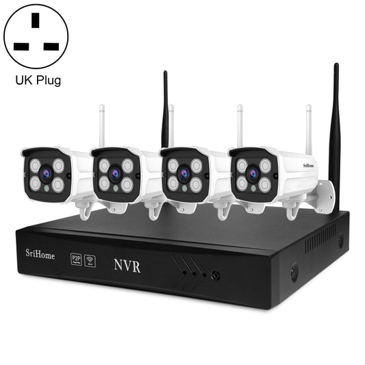 SriHome NVS001+IPC024 1080P 4-Channel NVR Kit Wireless Security Camera System, Support Humanoid Detection / Motion Detection / Two Way Audio / Night Vision, AU Plug, BM1234AU, BM1234EU, BM1234UK, BM1234US