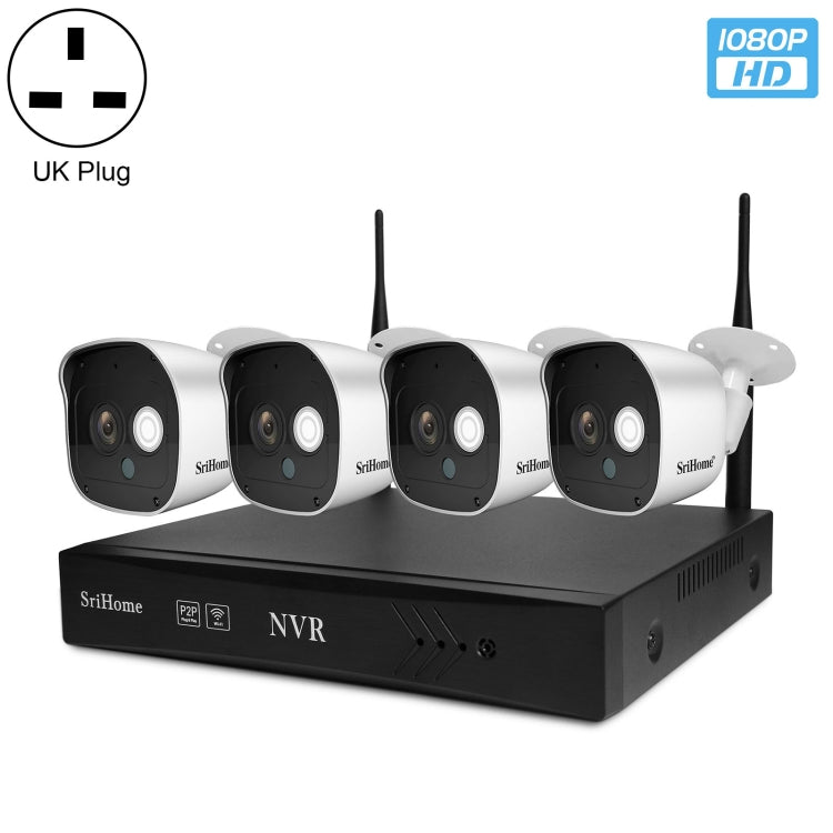 SriHome NVS001+IPC029 1080P 4-Channel NVR Kit Wireless Security Camera System, Support Humanoid Detection / Motion Detection / Night Vision, US Plug, 4-Channel