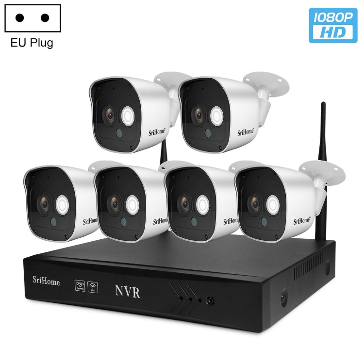 SriHome NVS001+IPC029 1080P 6-Channel NVR Kit Wireless Security Camera System, Support Humanoid Detection / Motion Detection / Night Vision, US Plug, 6-Channel