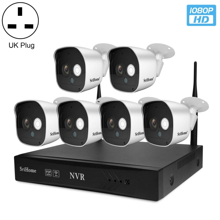 SriHome NVS001+IPC029 1080P 6-Channel NVR Kit Wireless Security Camera System, Support Humanoid Detection / Motion Detection / Night Vision, US Plug, 6-Channel