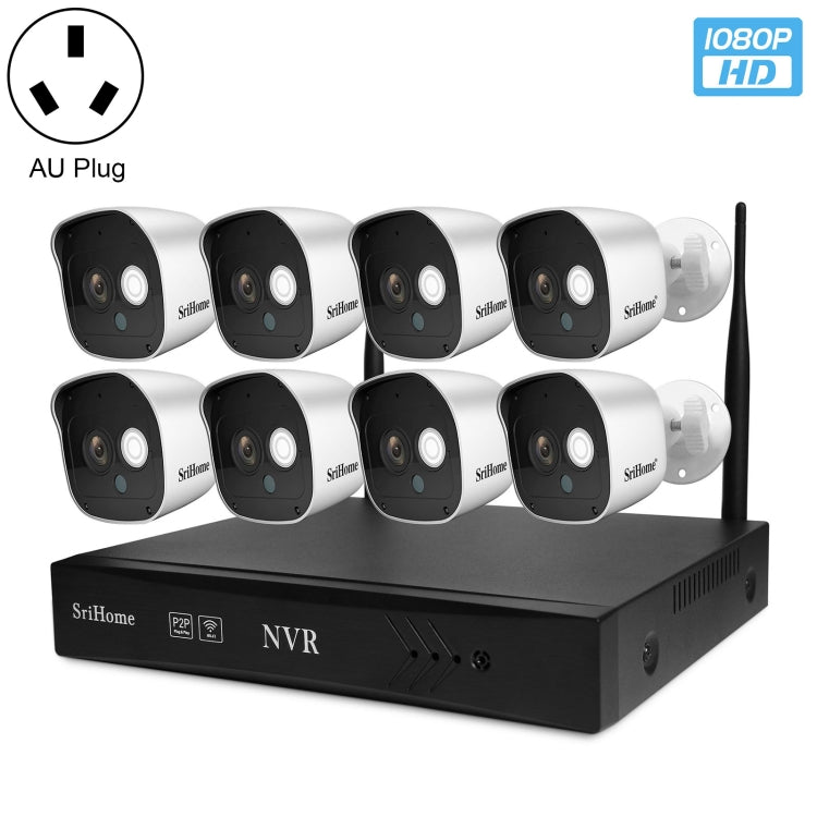 SriHome NVS001+IPC029 1080P 8-Channel NVR Kit Wireless Security Camera System, Support Humanoid Detection / Motion Detection / Night Vision, US Plug, 8-Channel