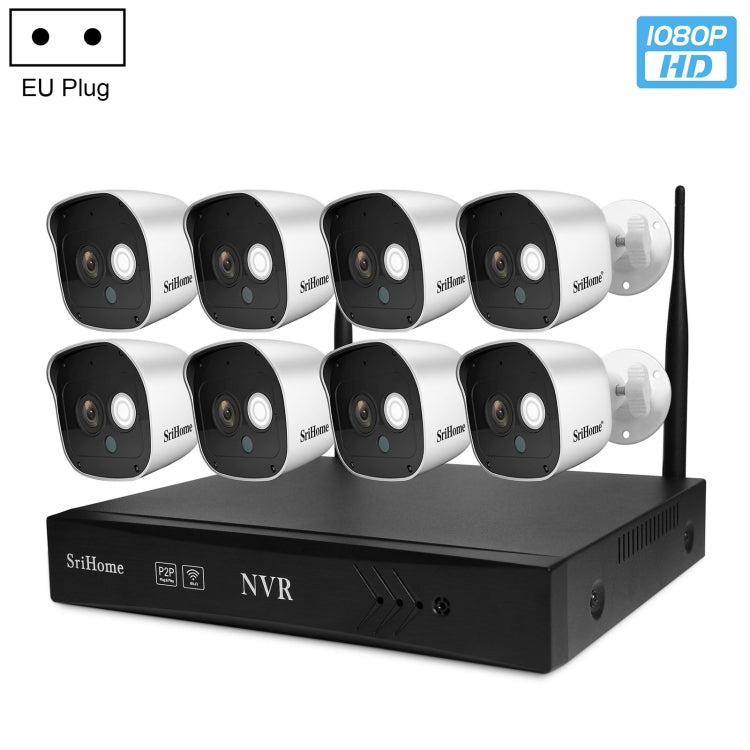 SriHome NVS001+IPC029 1080P 8-Channel NVR Kit Wireless Security Camera System, Support Humanoid Detection / Motion Detection / Night Vision, US Plug, 8-Channel