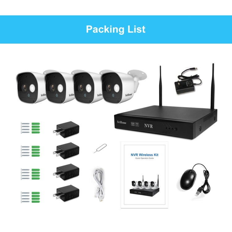 SriHome NVS001+IPC029 1080P 8-Channel NVR Kit Wireless Security Camera System, Support Humanoid Detection / Motion Detection / Night Vision, US Plug, 8-Channel