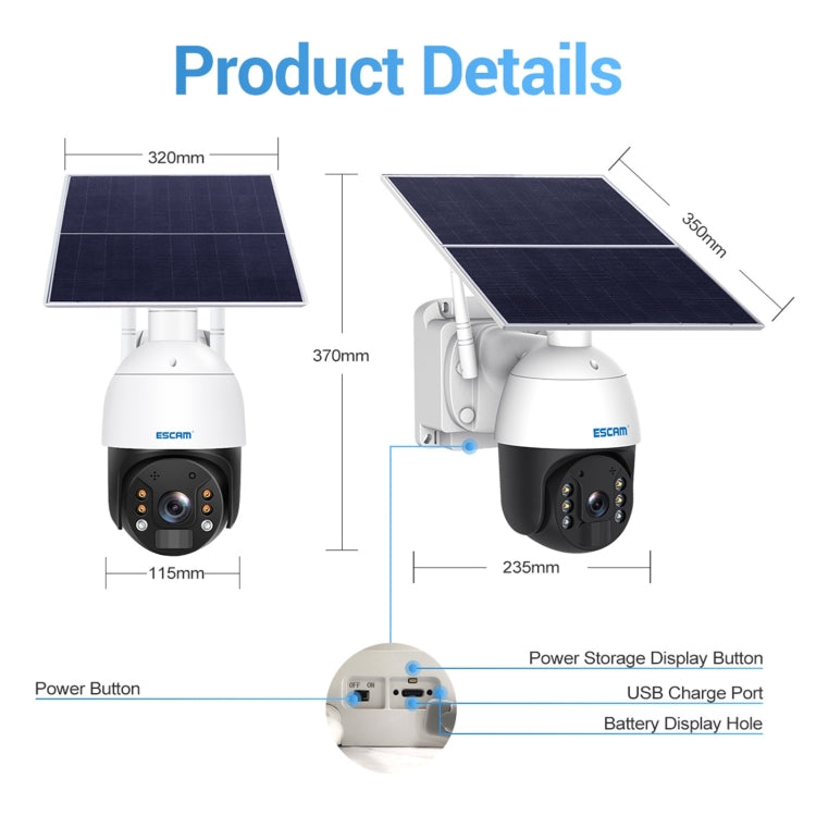 ESCAM QF724 3MP 24h Recording Cloud Storage PT 4G PIR Alarm IP Camera with Solar Panel, AU Plug