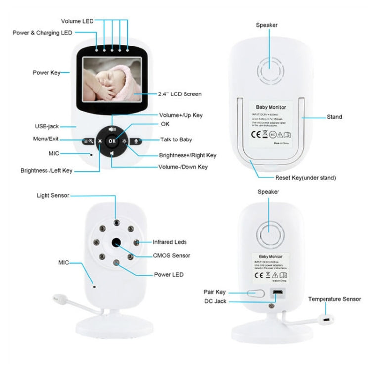 BM-SM24 2.4 inch LCD 2.4GHz Wireless Surveillance Camera Baby Monitor with 8-IR LED Night Vision, Two Way Voice Talk, BM-SM24