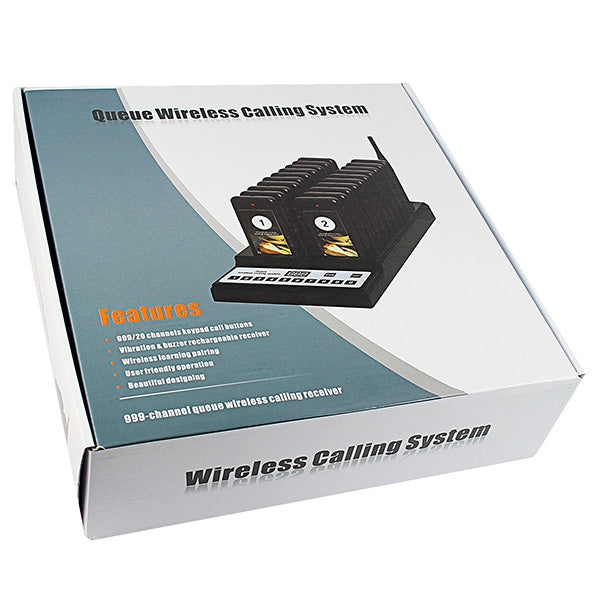 QC100 999 Channel Restaurant Wireless Paging Queuing Calling System with 20 Call Coaster Pagers, EU Plug