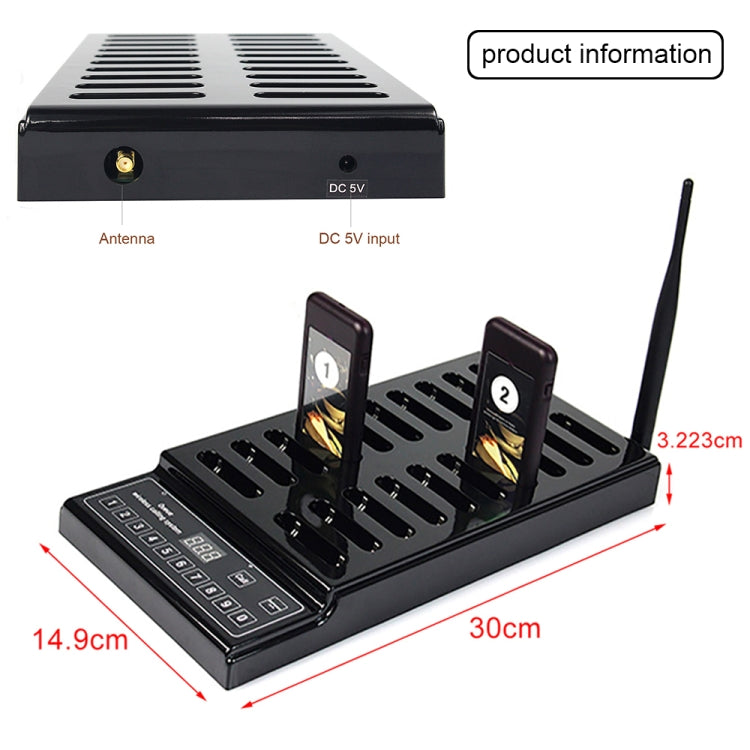 QC100 999 Channel Restaurant Wireless Paging Queuing Calling System with 20 Call Coaster Pagers, EU Plug