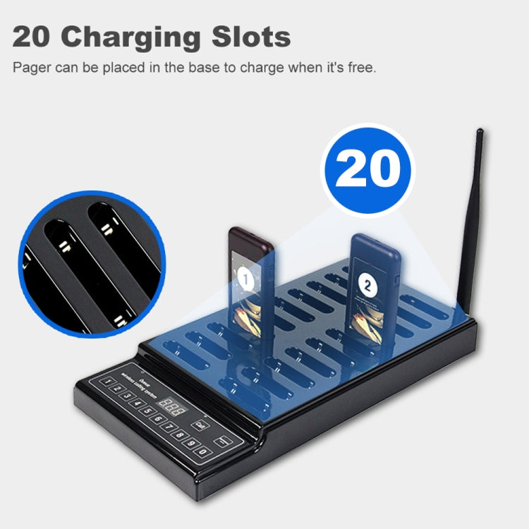 QC100 999 Channel Restaurant Wireless Paging Queuing Calling System with 20 Call Coaster Pagers, US Plug