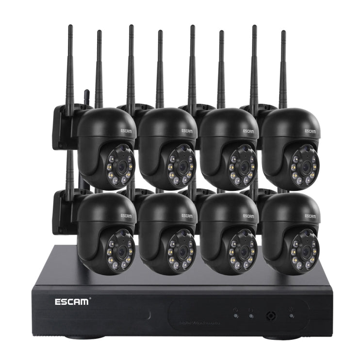 ESCAM WNK618 3.0 Million Pixels 8-channel Wireless Dome Camera HD NVR Security System, Support Motion Detection & Two-way Audio & Full-color Night Vision & TF Card, EU Plug, WNK618