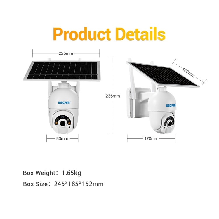 ESCAM QF450 HD 1080P 4G EU Version Solar Powered IP Camera without Memory, Support Two-way Audio & PIR Motion Detection & Night Vision & TF Card, without Memory