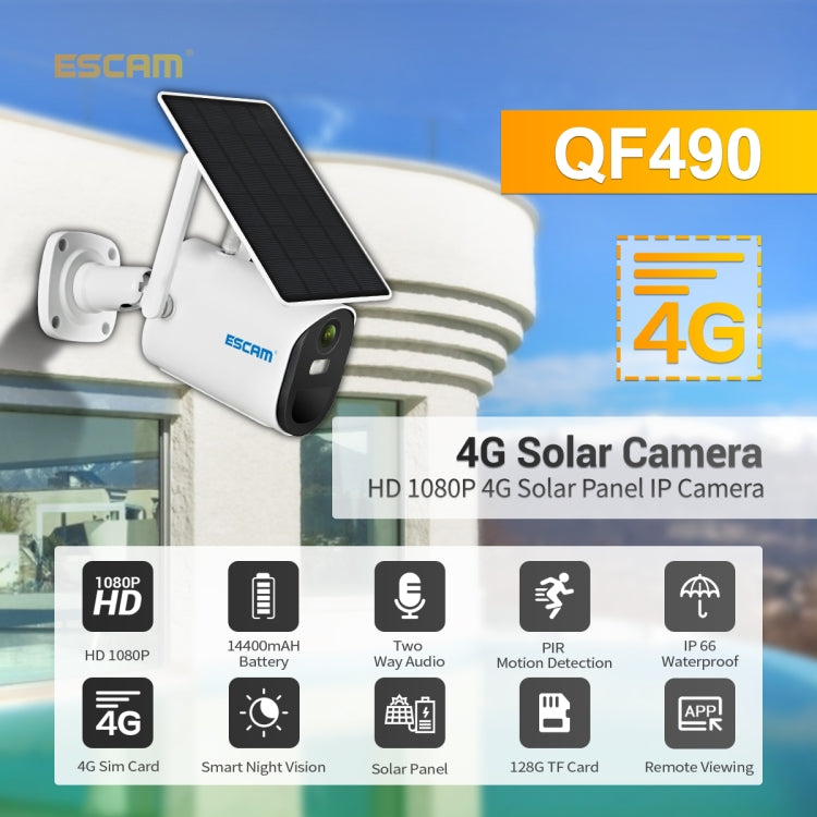 ESCAM QF490 HD 1080P 4G Solar Panel IP Camera, Southeast Asia Version, Southeast Asia Version