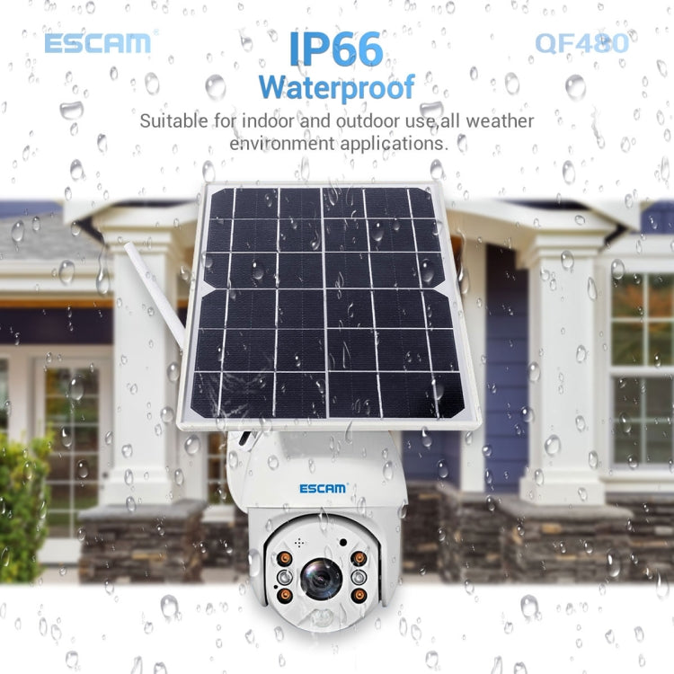 ESCAM QF480 EU Version HD 1080P IP66 Waterproof 4G Solar Panel PT IP Camera without Battery, Support Night Vision / Motion Detection / TF Card / Two Way Audio, without Battery(EU Version)