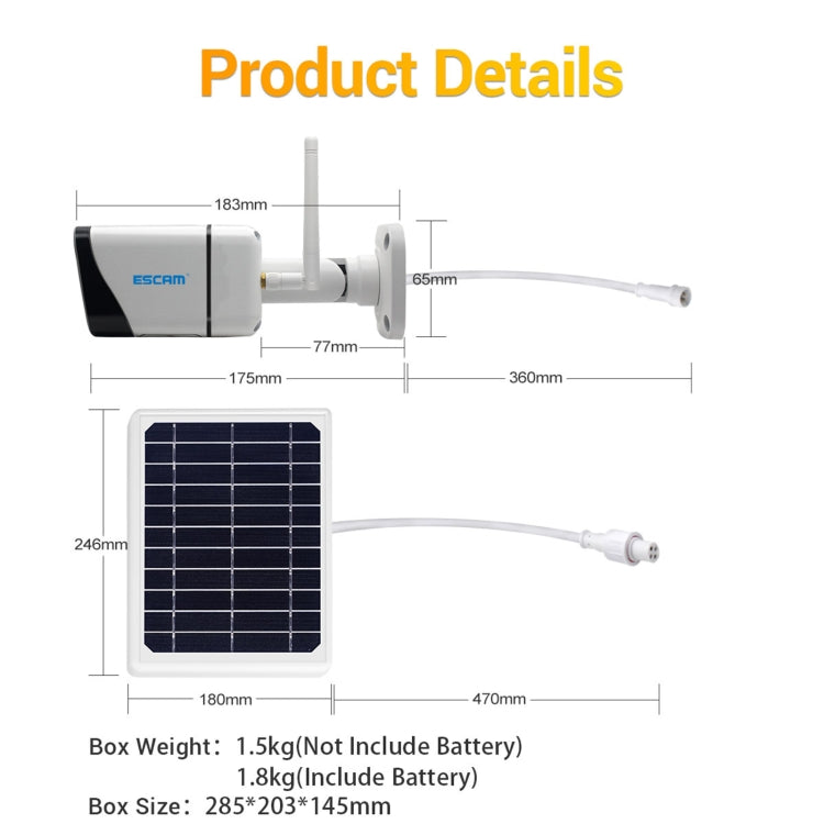 ESCAM QF320 HD 1080P 4G Solar Panel IP Camera, Support Night Vision & TF Card & PIR Motion Detection & Two Way Audio, without Battery