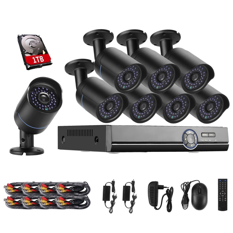 A8B5 8 Channel 720P 1.0 Mega Pixel 8 x Bullet IP Cameras AHD DVR Kit with 1TB HDD Disk, Support Night Vision / Motion Detection, IR Distance: 20m, A8B5 Kit