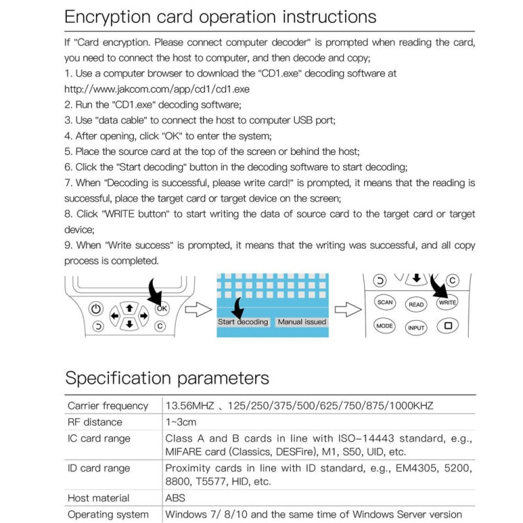 JAKCOM CD1 Access Control Proximity Card Duplicator RFID/ICID Card Reader Card Reader