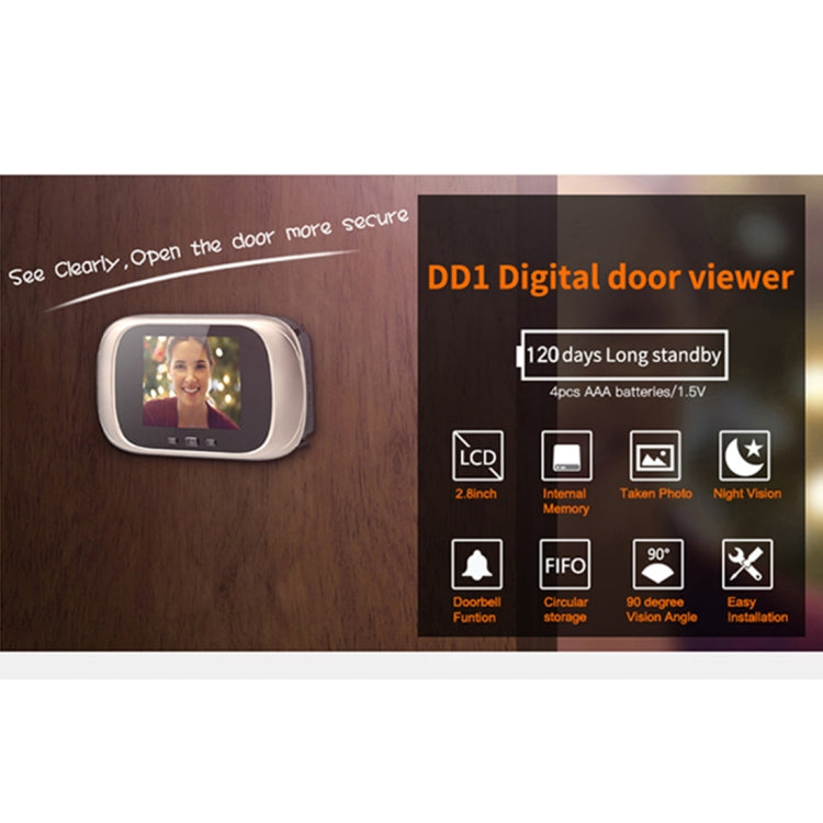 DD1 Smart Electronic Cat Eye Camera Doorbell with 2.8 inch LCD Screen, Support Infrared Night Vision