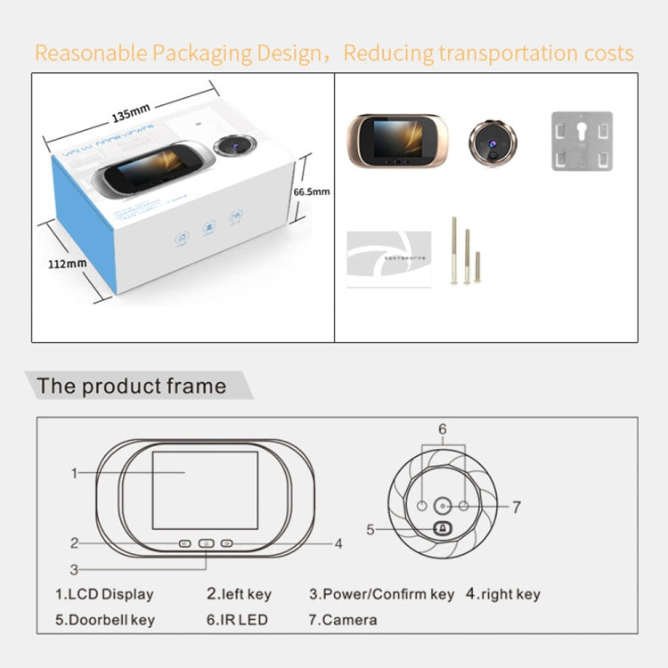 DD1 Smart Electronic Cat Eye Camera Doorbell with 2.8 inch LCD Screen, Support Infrared Night Vision